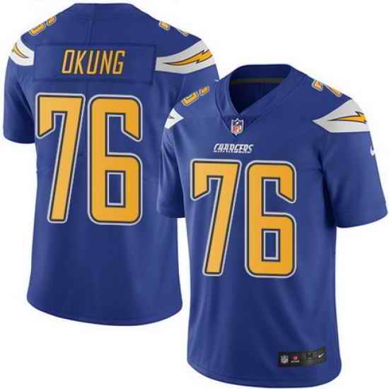 Nike Chargers #76 Russell Okung Electric Blue Mens Stitched NFL Limited Rush Jersey
